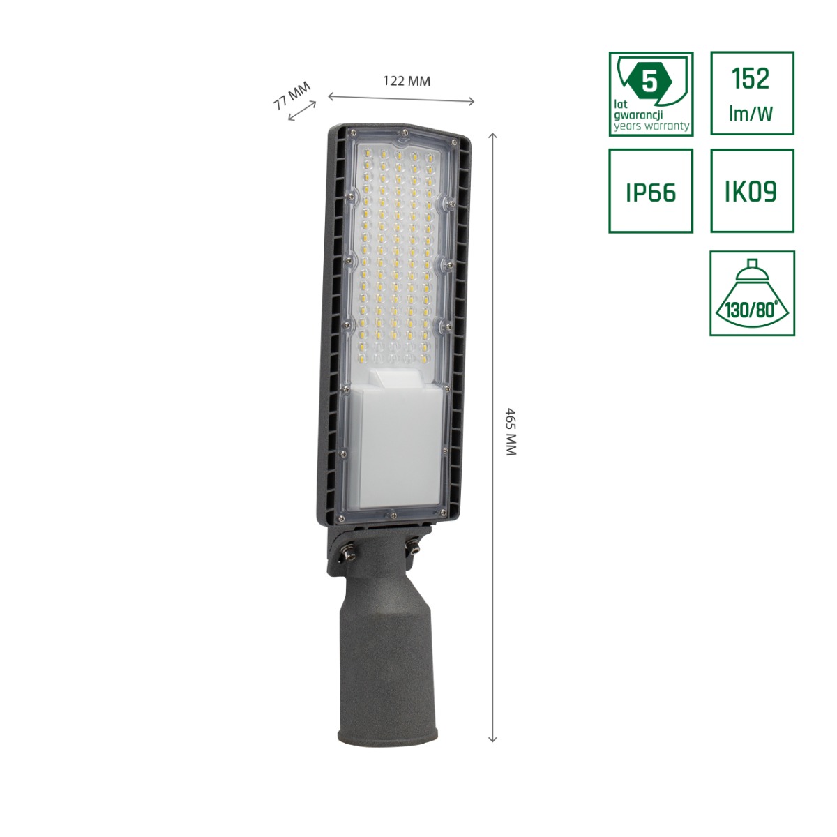 LED-Straßenbeleuchtung 50 W, kippbar, 152 L/W, IP66