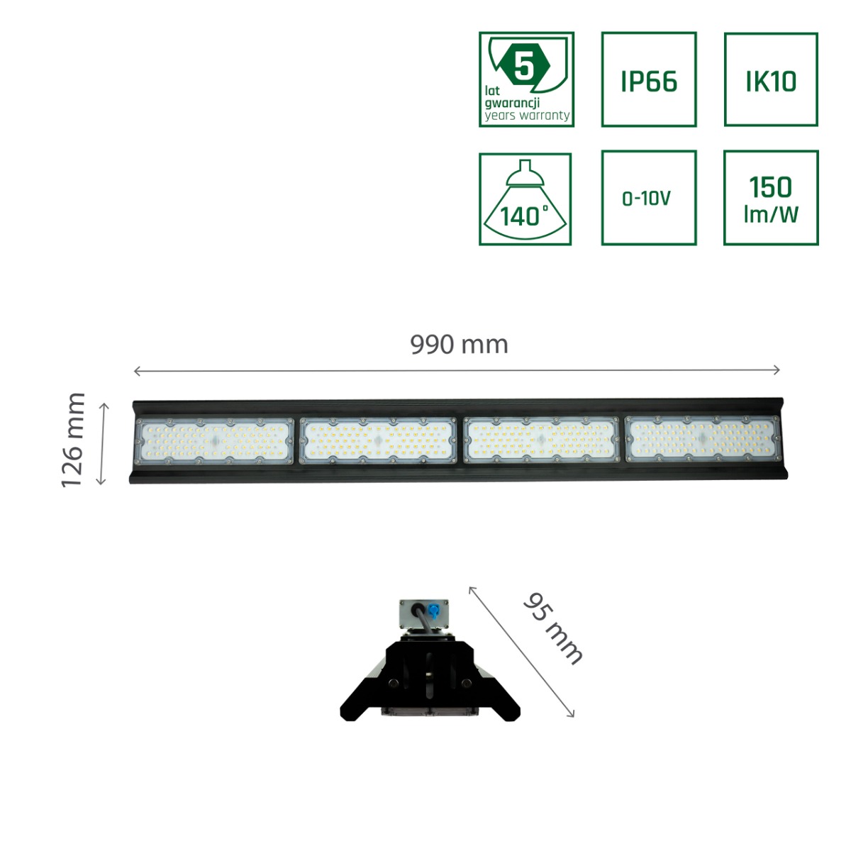 LED Hallenstrahler Linear Industrial 200W Stralingshoek 75x140° K4000 Lijnverlichting IP66 IK10