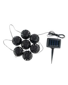 Solarbetriebene LED-Lichterkette mit 7 Laternen – warmweißes Licht (1800 K), 4,8 m, spritzwassergeschützt (IP44), wiederaufladbar