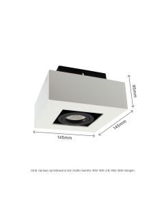 Aufbaustrahler GU10 – eckig – weiß/schwarz – schwenkbar – IP20 – 145×145×85 mm – ohne Leuchtmittel