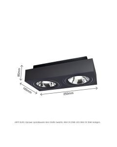 Aufbaustrahler AR111 GU10 2-flammig – rechteckig – schwarz – schwenkbar – IP20 – 293×145×85 mm – ohne Leuchtmittel